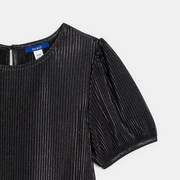 تيشيرت بكسرات مزين بالترتر باللون الأسود للفتيات